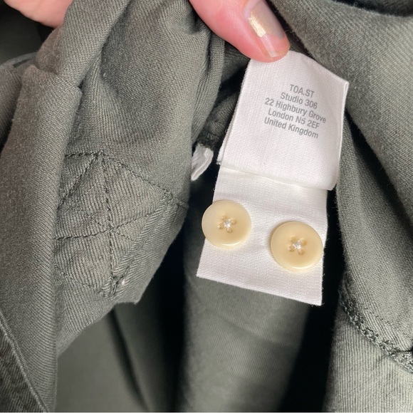 TOAST UK Elena Tunic Shirt Cotton Linen 4 Dusted Khaki Olive Green Lagenlook - Picture 9 of 10